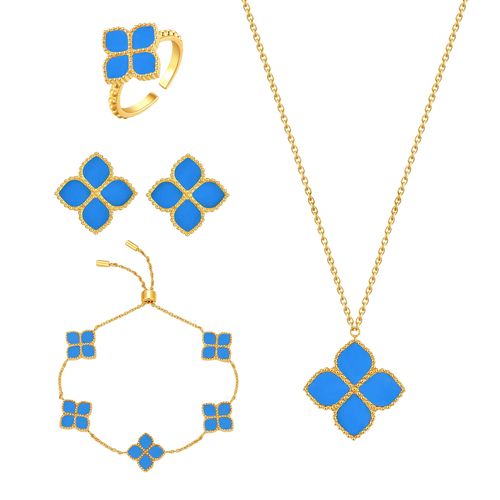 جوري / طقم العقيق التركوازي باللون الذهبي