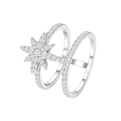 خاتم مون ستار بتصميم متعدد / اللون الفضي