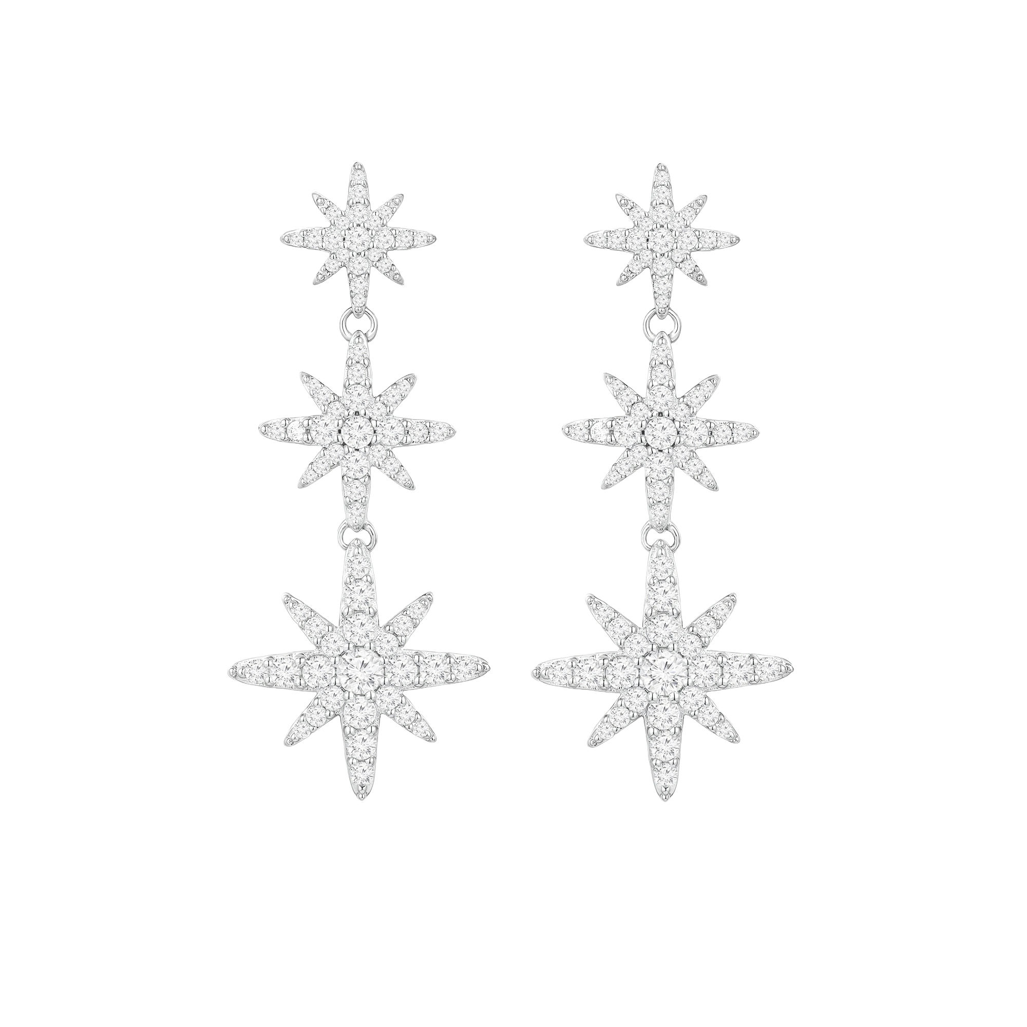 أقراط مون ستار بتصميم ثلاثي / اللون الفضي