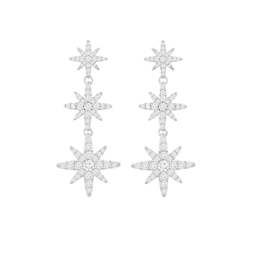 أقراط مون ستار بتصميم ثلاثي / اللون الفضي