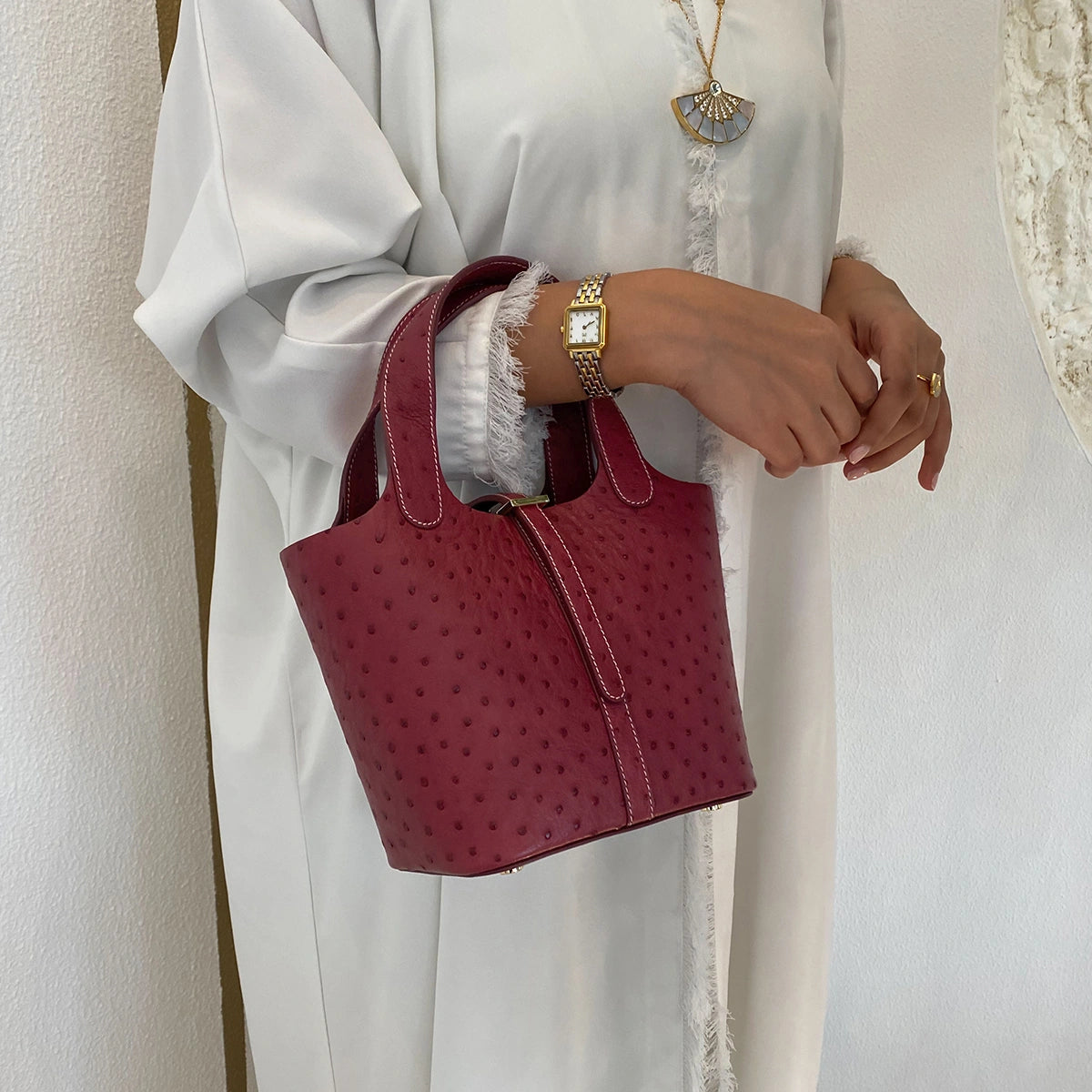 Alyazia Ostrich Leather / Burgundy