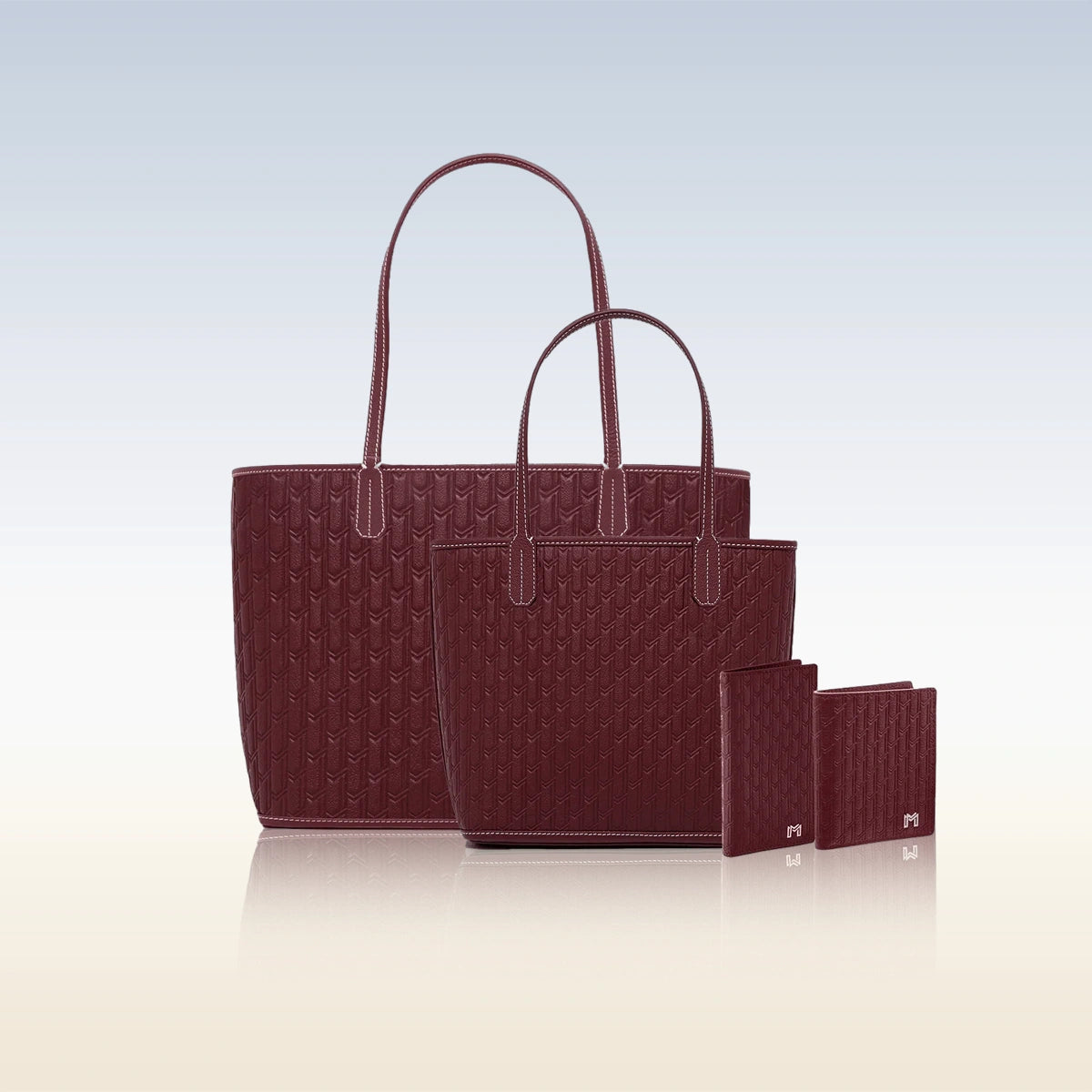 Burgundy Travel Tote / Mini tote / Long Wallet / Mini Wallet - Gift Set