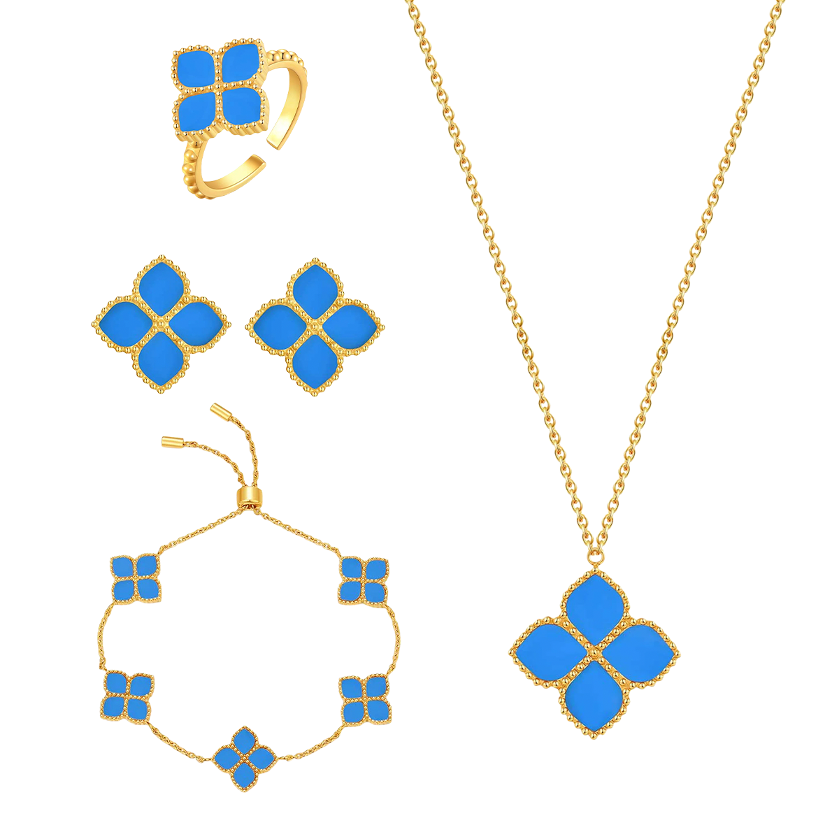 جوري / طقم العقيق التركوازي باللون الذهبي