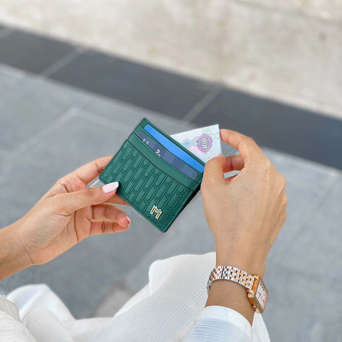 Italian Calfskin Leather Green / Gold