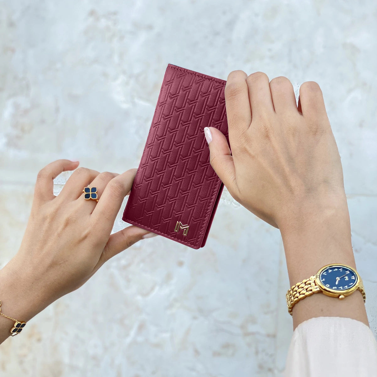 Italian Calfskin Leather Burgundy / Gold