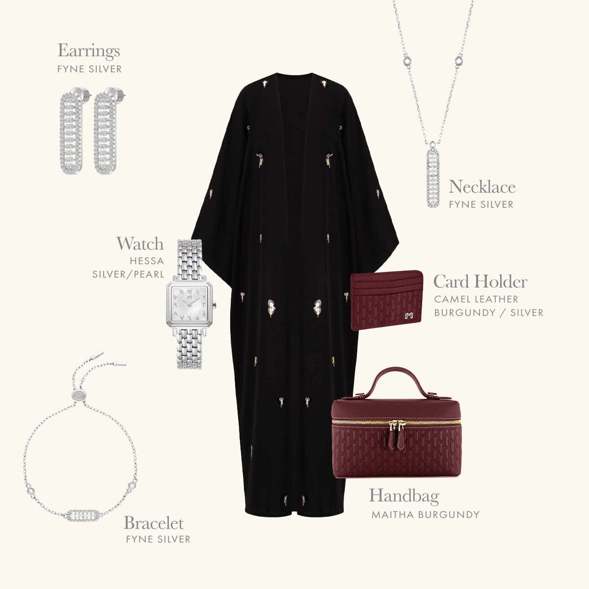 مجموعة هدية - شنطة ميثاء / حامل بطاقات بورغندي