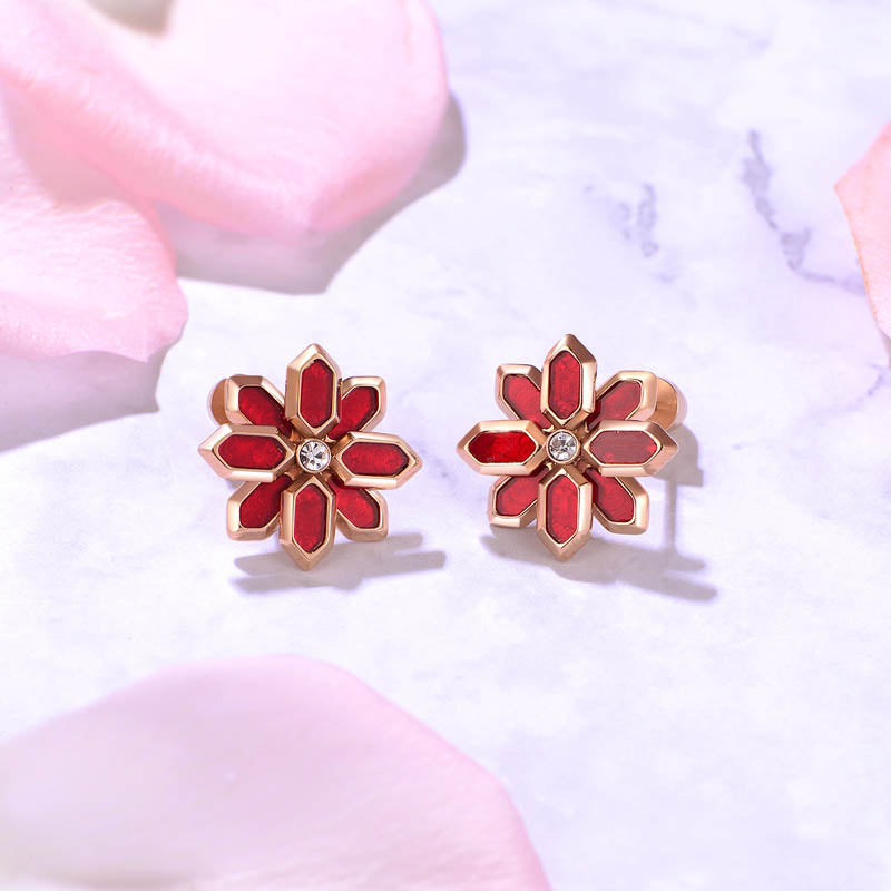 Lotus / Earrings Red Rose Gold